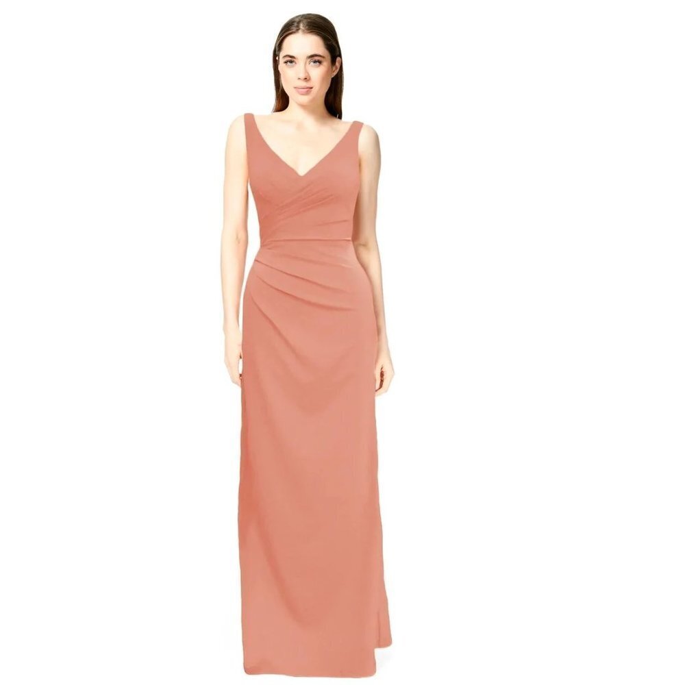 NEW Bari Jay Bridesmaid Stretch Crepe Deco Rose Evening Maxi Dress P2821